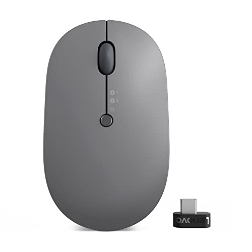 Lenovo Go Wireless Vertical Computer Mouse - Eco Friendly, Ergonomic 45-Degree Grip, Right-Handed, Programmable Buttons – 2.4 GHz USB Receiver, 12 Month Battery Life (Storm Grey) - متجر الجيل العربي الرقمي