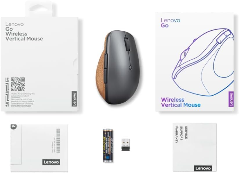 Lenovo Go Wireless Vertical Computer Mouse - Eco Friendly, Ergonomic 45-Degree Grip, Right-Handed, Programmable Buttons – 2.4 GHz USB Receiver, 12 Month Battery Life (Storm Grey) - متجر الجيل العربي الرقمي