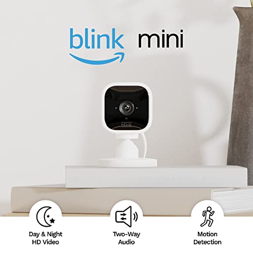 Blink Mini – Compact indoor plug-in smart security camera, 1080p HD video, night vision, motion detection, two-way audio, easy set up, Works with Alexa – 1 camera (White) - متجر الجيل العربي الرقمي