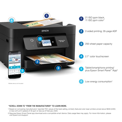 Epson® Workforce® Pro WF-3820 Wireless Color Inkjet All-in-One Printer, Black Large - متجر الجيل العربي الرقمي