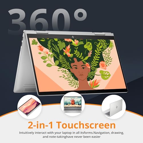 HP Envy x360 2-in-1 14" FHD Touchscreen Laptop, Intel Core i7-1355U, 16GB RAM, 1TB SSD, Backlit Keyboard, 5MP Camera, Fingerprint Reader, Wi-Fi 6E, Win 11, Silver - متجر الجيل العربي الرقمي