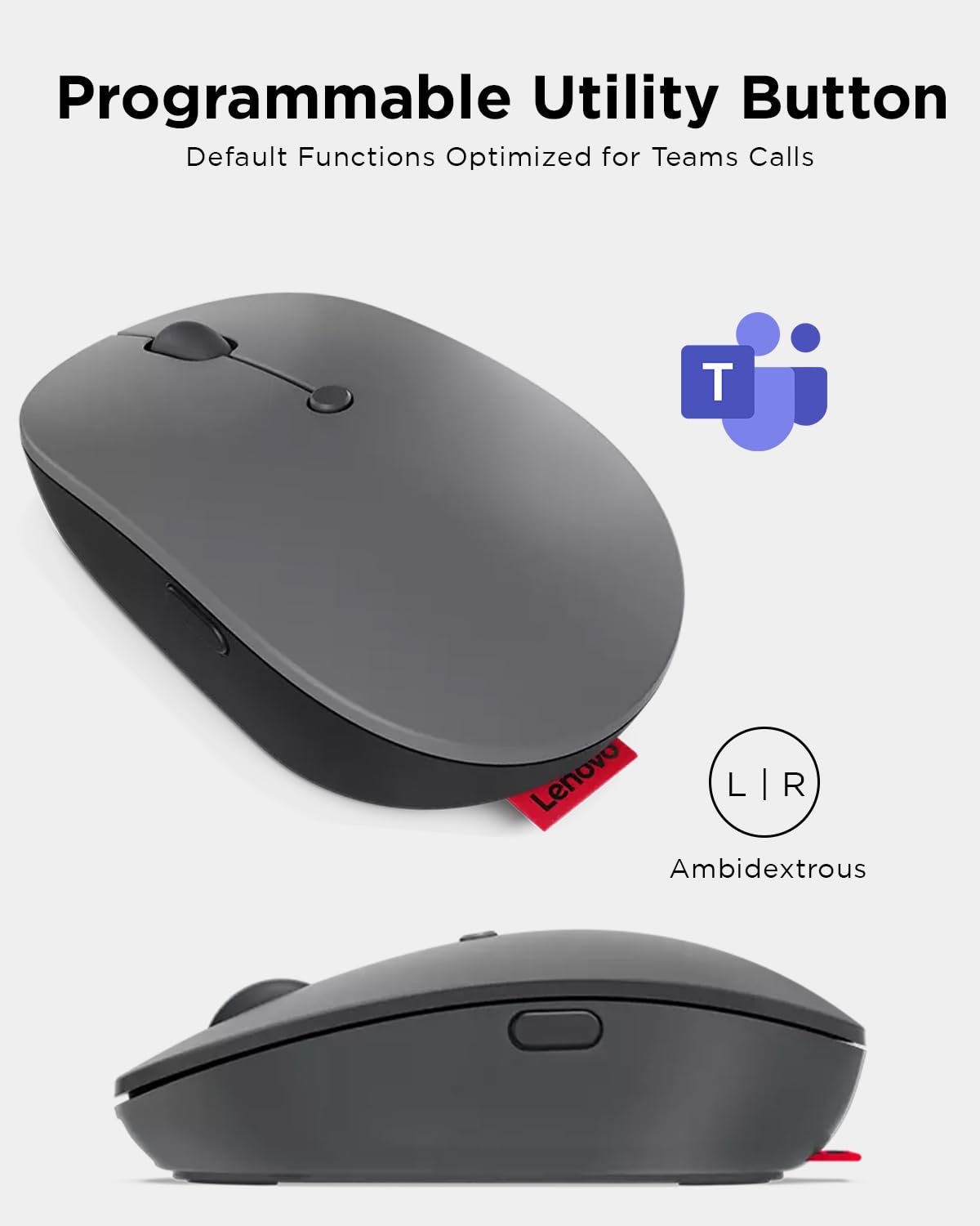 Lenovo Go Wireless Vertical Computer Mouse - Eco Friendly, Ergonomic 45-Degree Grip, Right-Handed, Programmable Buttons – 2.4 GHz USB Receiver, 12 Month Battery Life (Storm Grey) - متجر الجيل العربي الرقمي