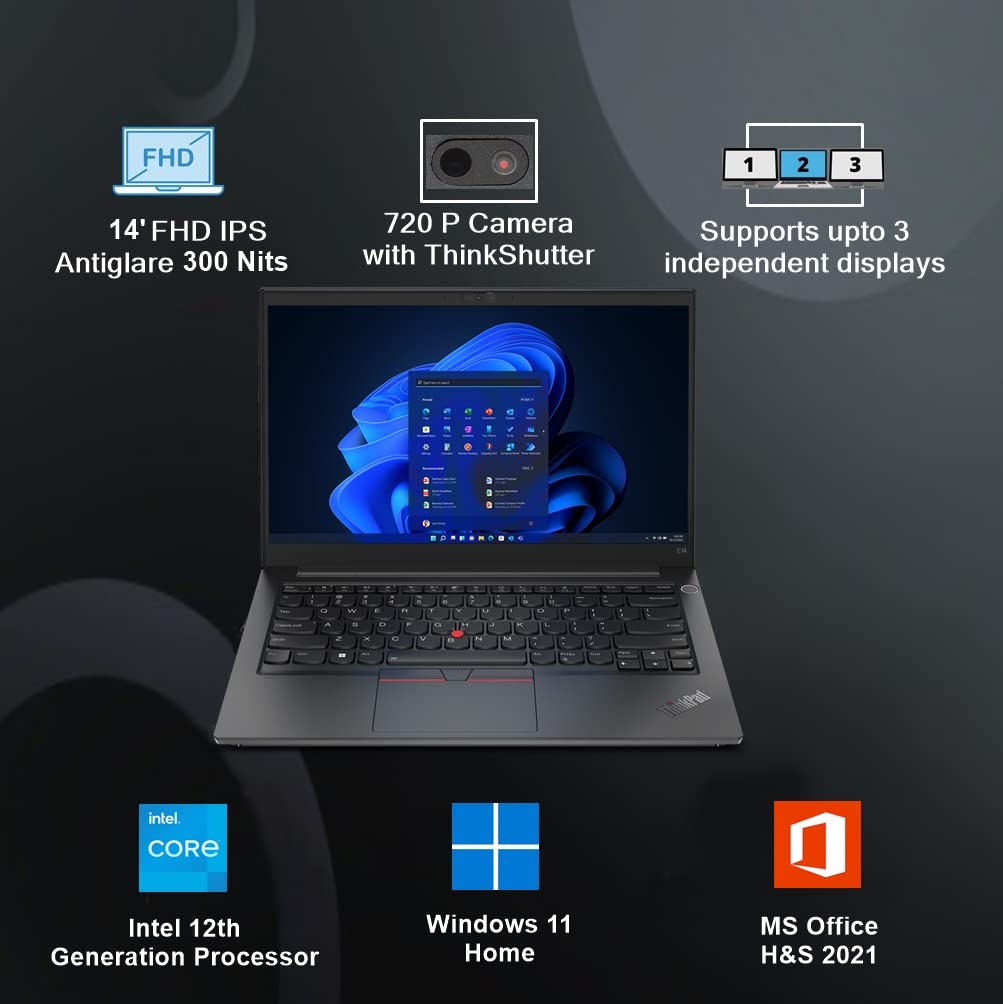 Lenovo ThinkPad E14 Intel Core i7 12th Gen 14" FHD IPS Thin and Light Laptop (16GB RAM/512GB SSD/Windows 11 Home/Office 2021/Backlit Keyboard/FPR/Black/1.59 kg), 21E3S05B00 - متجر الجيل العربي الرقمي