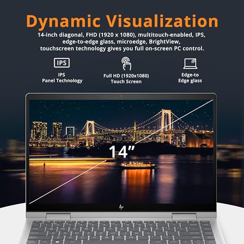 HP Envy x360 2-in-1 14" FHD Touchscreen Laptop, Intel Core i7-1355U, 16GB RAM, 1TB SSD, Backlit Keyboard, 5MP Camera, Fingerprint Reader, Wi-Fi 6E, Win 11, Silver - متجر الجيل العربي الرقمي