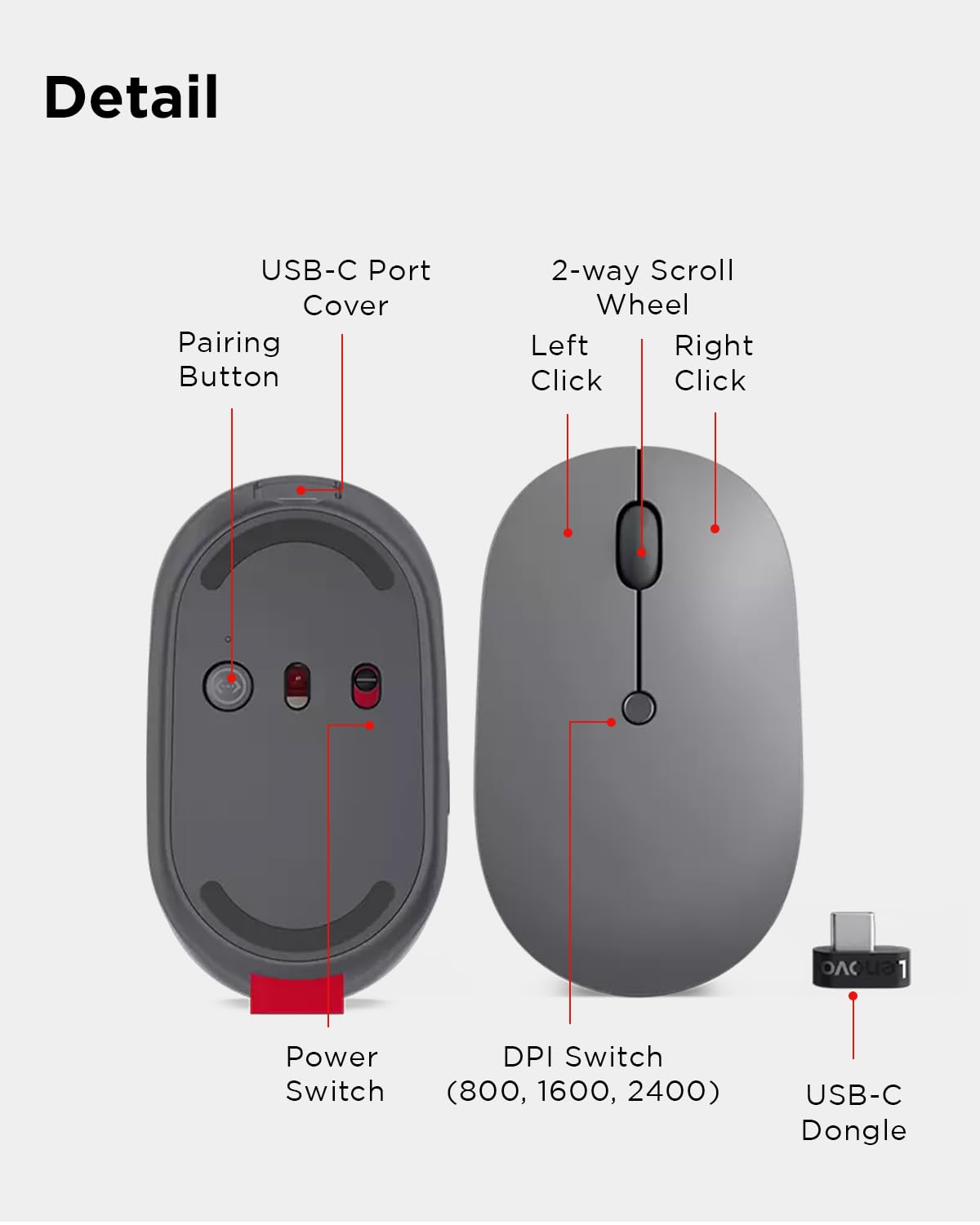 Lenovo Go Wireless Vertical Computer Mouse - Eco Friendly, Ergonomic 45-Degree Grip, Right-Handed, Programmable Buttons – 2.4 GHz USB Receiver, 12 Month Battery Life (Storm Grey) - متجر الجيل العربي الرقمي