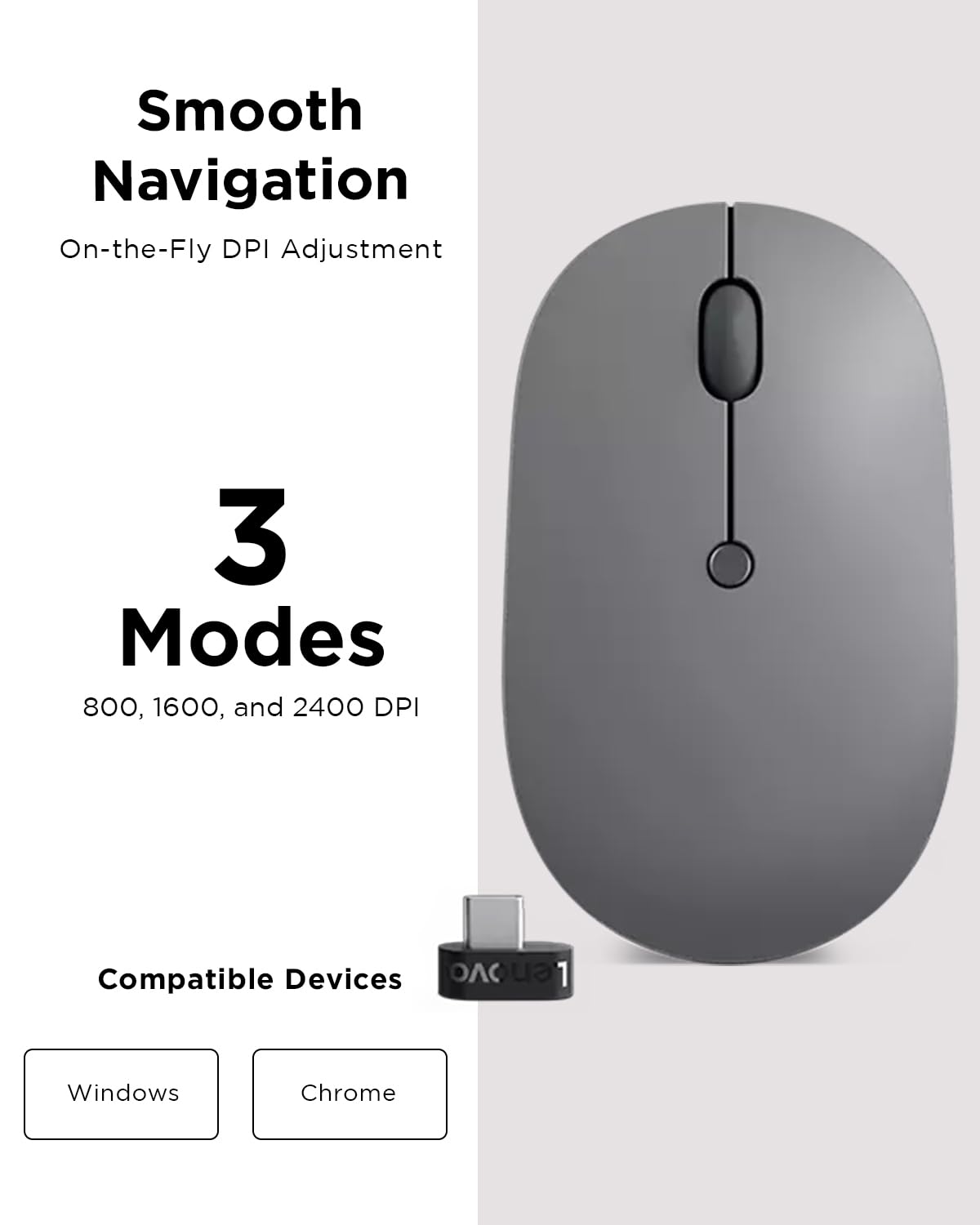 Lenovo Go Wireless Vertical Computer Mouse - Eco Friendly, Ergonomic 45-Degree Grip, Right-Handed, Programmable Buttons – 2.4 GHz USB Receiver, 12 Month Battery Life (Storm Grey) - متجر الجيل العربي الرقمي