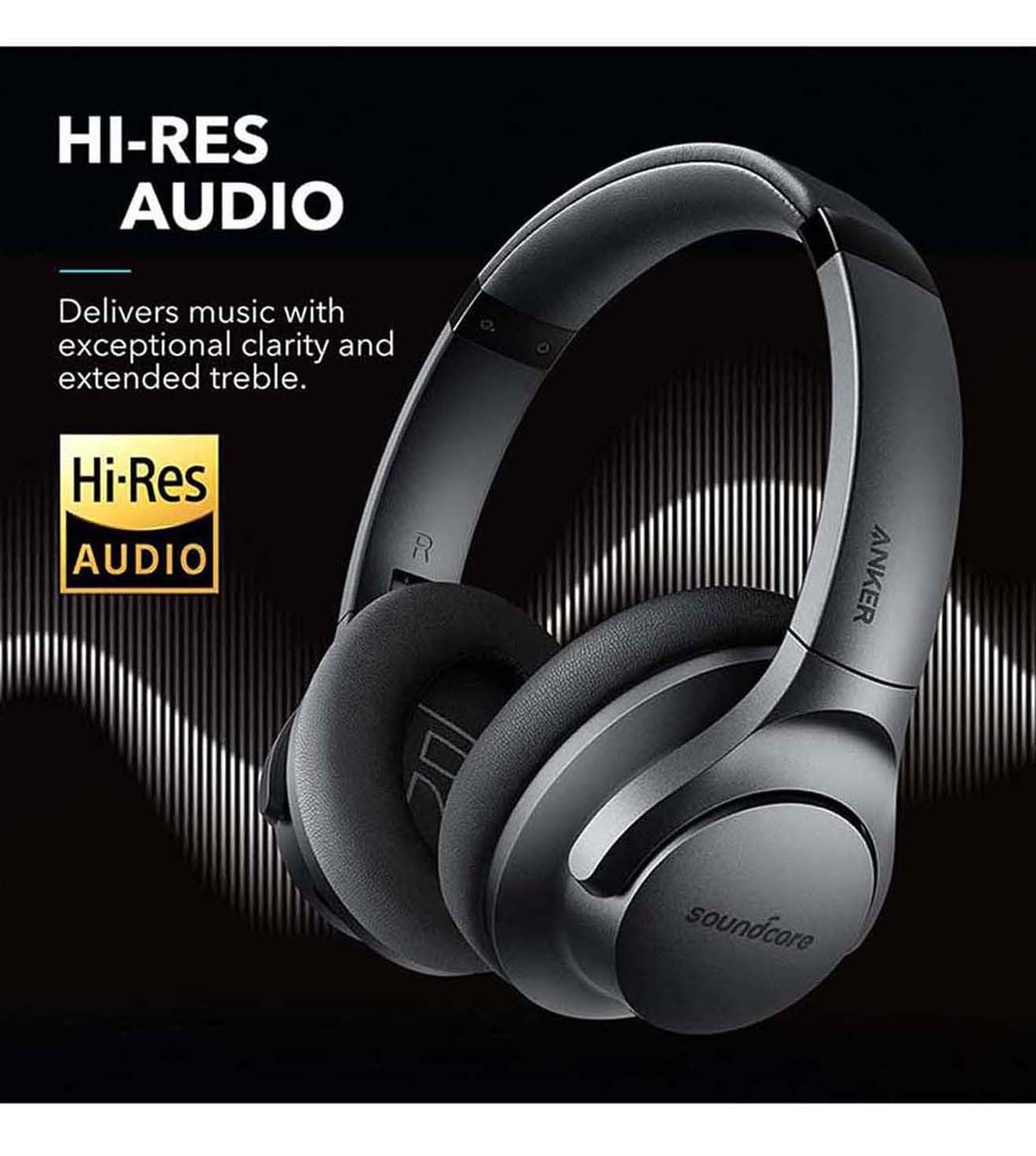 Soundcore Anker Life Q20 Hybrid Active Noise Cancelling Headphones, Wireless Over Ear Bluetooth Headphones, 60H Playtime, Hi-Res Audio, Deep Bass, Memory Foam Ear Cups, for Travel, Home Office - متجر الجيل العربي الرقمي