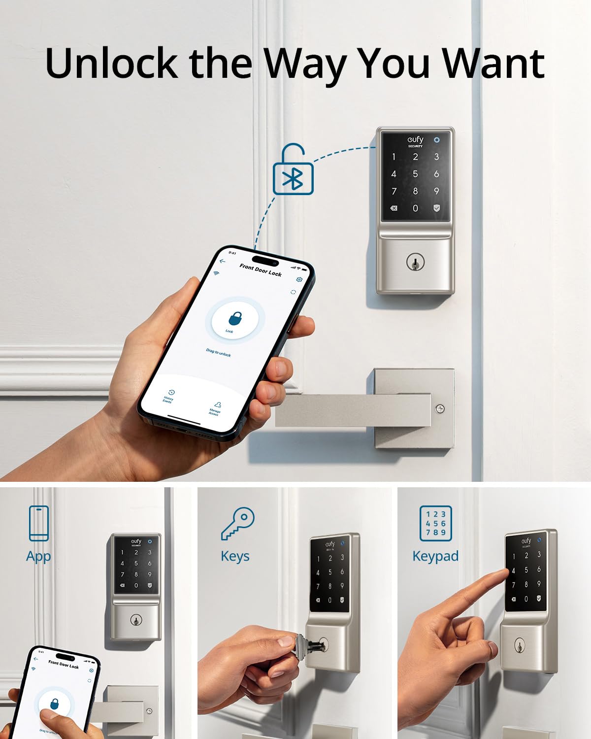 eufy Security Smart Lock C210, Keyless Entry Door Lock, Built-in WiFi Deadbolt, Smart Door Lock, No Bridge Required, Easy Installation, Touchscreen Keypad, App Remote Control, BHMA Certified - متجر الجيل العربي الرقمي