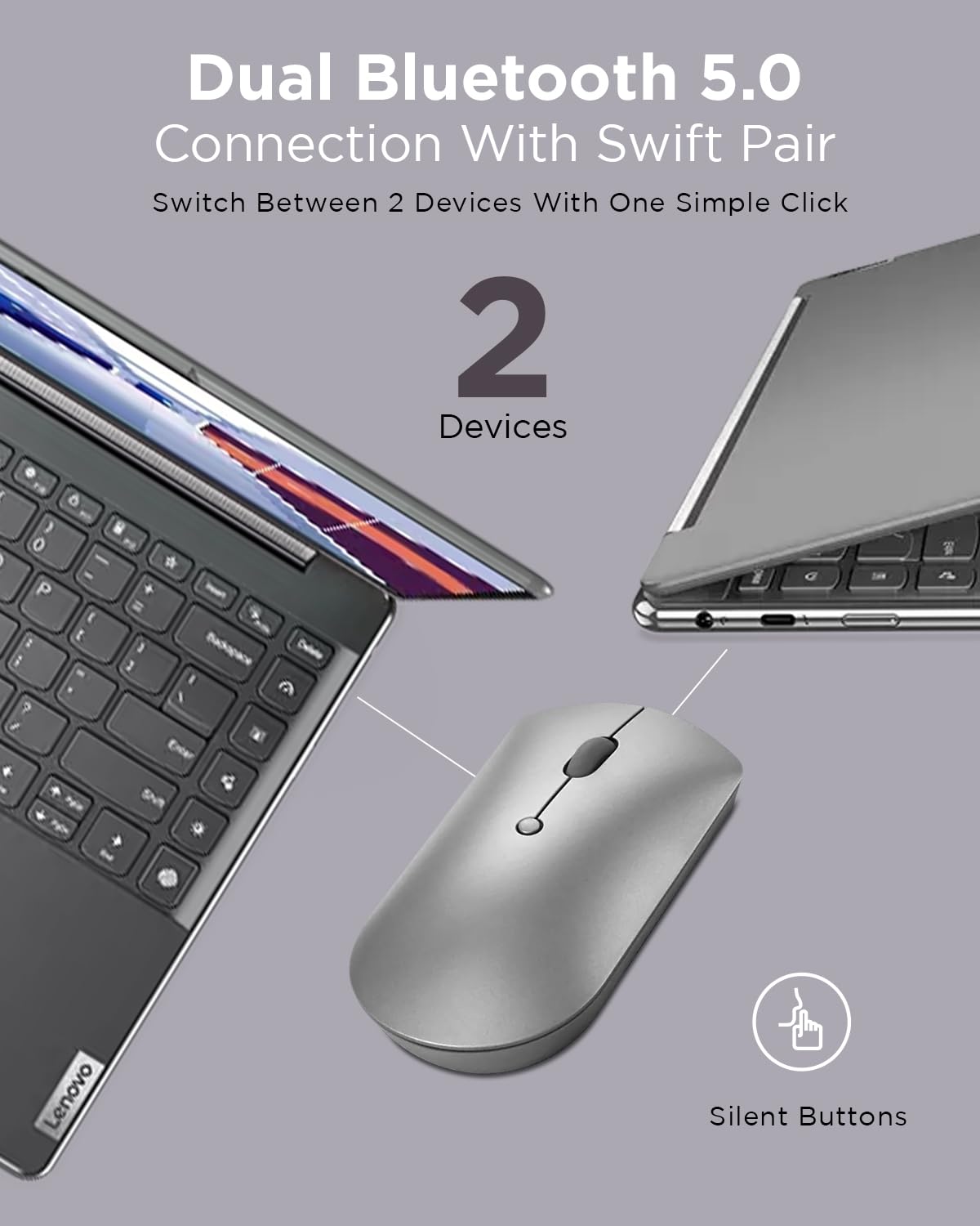 Lenovo Go Wireless Vertical Computer Mouse - Eco Friendly, Ergonomic 45-Degree Grip, Right-Handed, Programmable Buttons – 2.4 GHz USB Receiver, 12 Month Battery Life (Storm Grey) - متجر الجيل العربي الرقمي