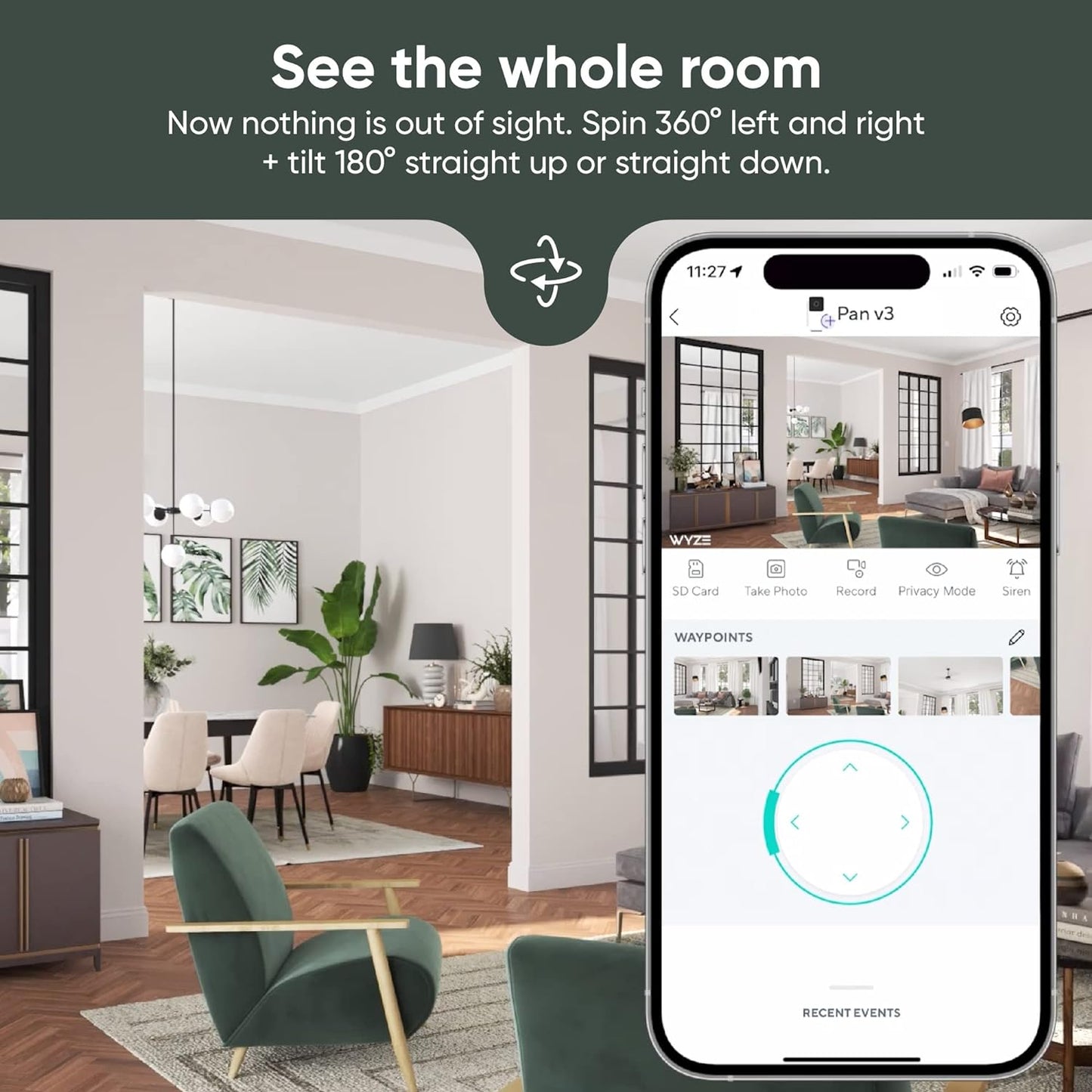 WYZE Cam Pan v3 Indoor/Outdoor IP65-Rated 1080p Pan/Tilt/Zoom Wi-Fi Smart Home Security Camera with Motion Tracking for Baby & Pet, Color Night Vision, 2-Way Audio, Works with Alexa & Google Assistant - متجر الجيل العربي الرقمي