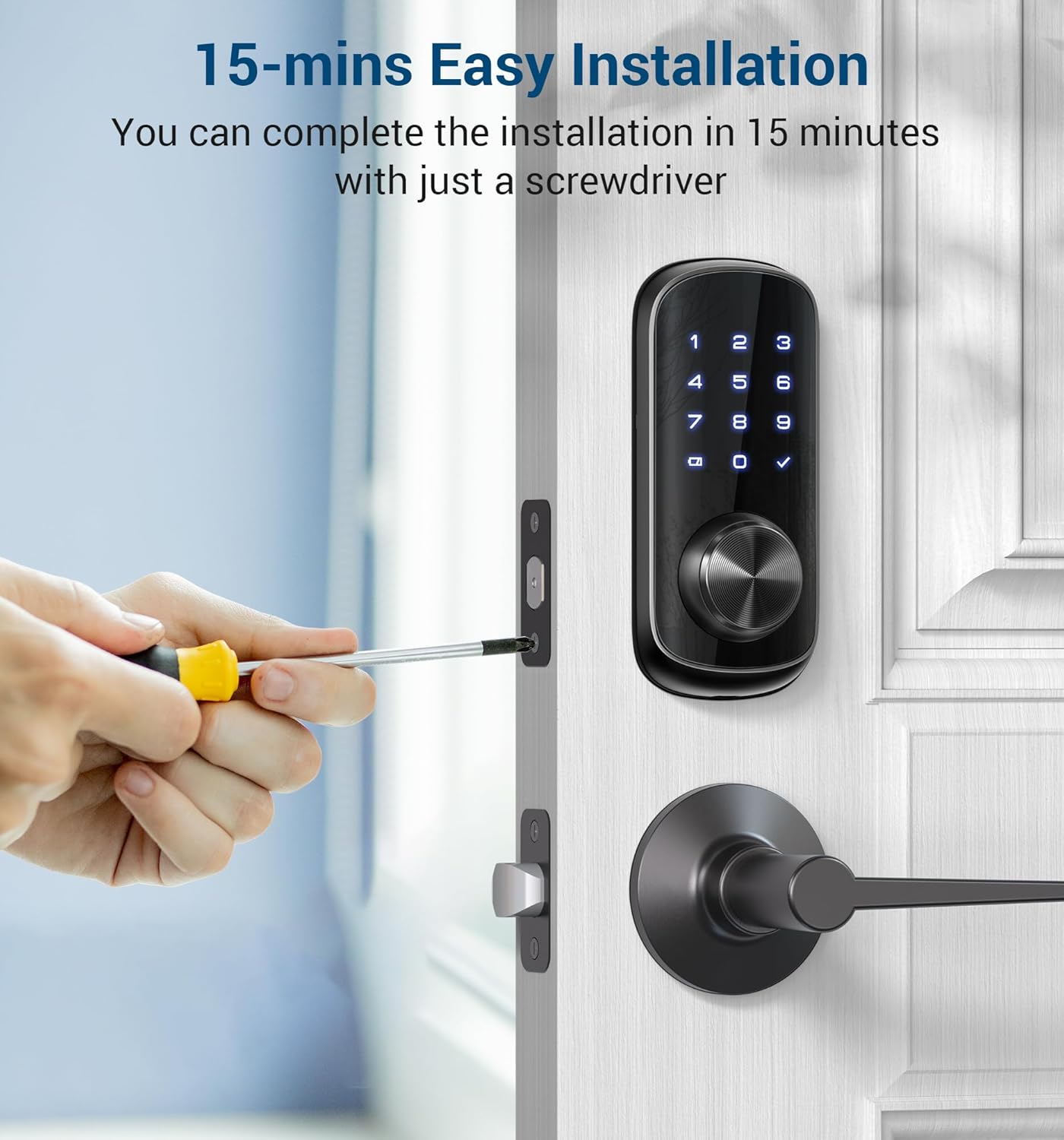 TEEHO Keyless Entry WiFi Smart Lock: App Remote Control Keypad Deadbolt with Built-in WiFi - Keyless Entry Door Lock for Front Door - Auto Lock - Touchscreen Keypad - BHMA Cert - IP65 Waterproof - متجر الجيل العربي الرقمي