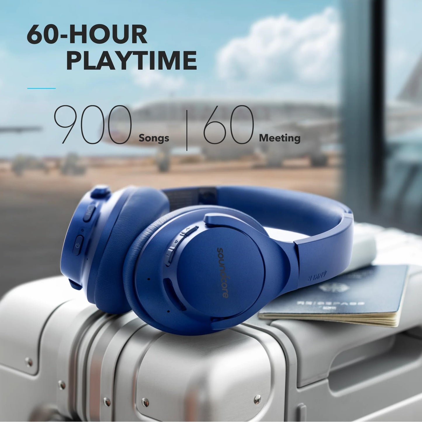 Soundcore Anker Life Q20 Hybrid Active Noise Cancelling Headphones, Wireless Over Ear Bluetooth Headphones, 60H Playtime, Hi-Res Audio, Deep Bass, Memory Foam Ear Cups, for Travel, Home Office - متجر الجيل العربي الرقمي