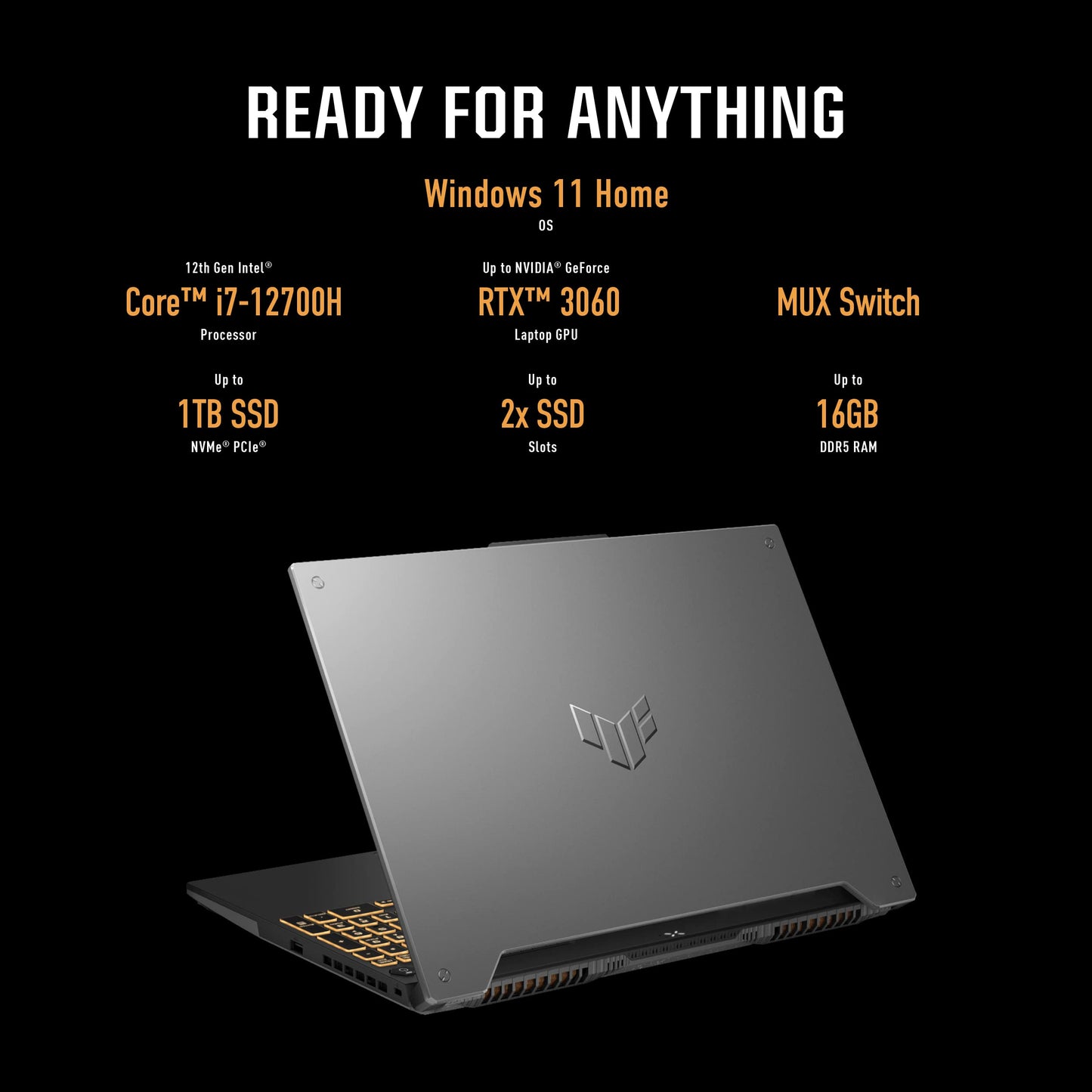 ASUS TUF Dash 15 (2022) Gaming Laptop, 15.6" 144Hz FHD Display, Intel Core i7-12650H, GeForce RTX 3060, 16GB DDR5, 512GB SSD, Thunderbolt 4, Windows 11 Home, Off Black, FX517ZM-AS73 - متجر الجيل العربي الرقمي