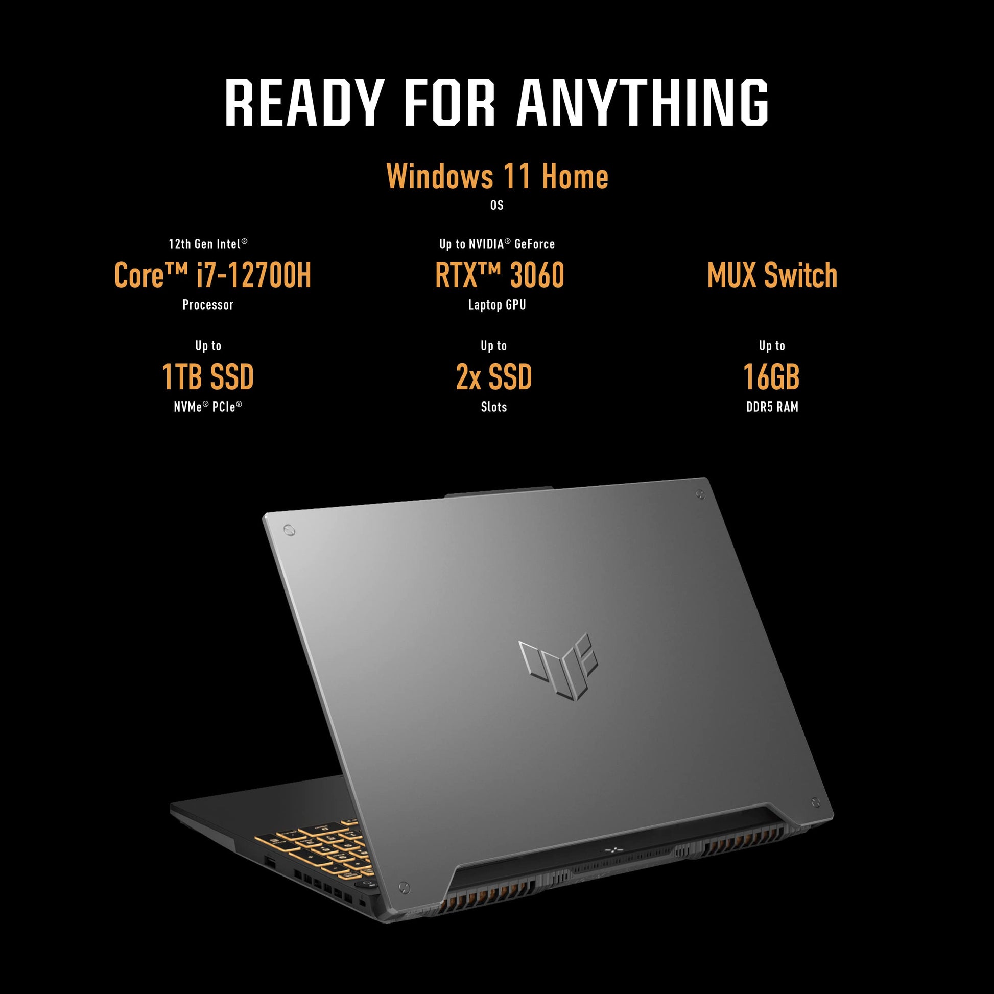 ASUS TUF Dash 15 (2022) Gaming Laptop, 15.6" 144Hz FHD Display, Intel Core i7-12650H, GeForce RTX 3060, 16GB DDR5, 512GB SSD, Thunderbolt 4, Windows 11 Home, Off Black, FX517ZM-AS73 - متجر الجيل العربي الرقمي