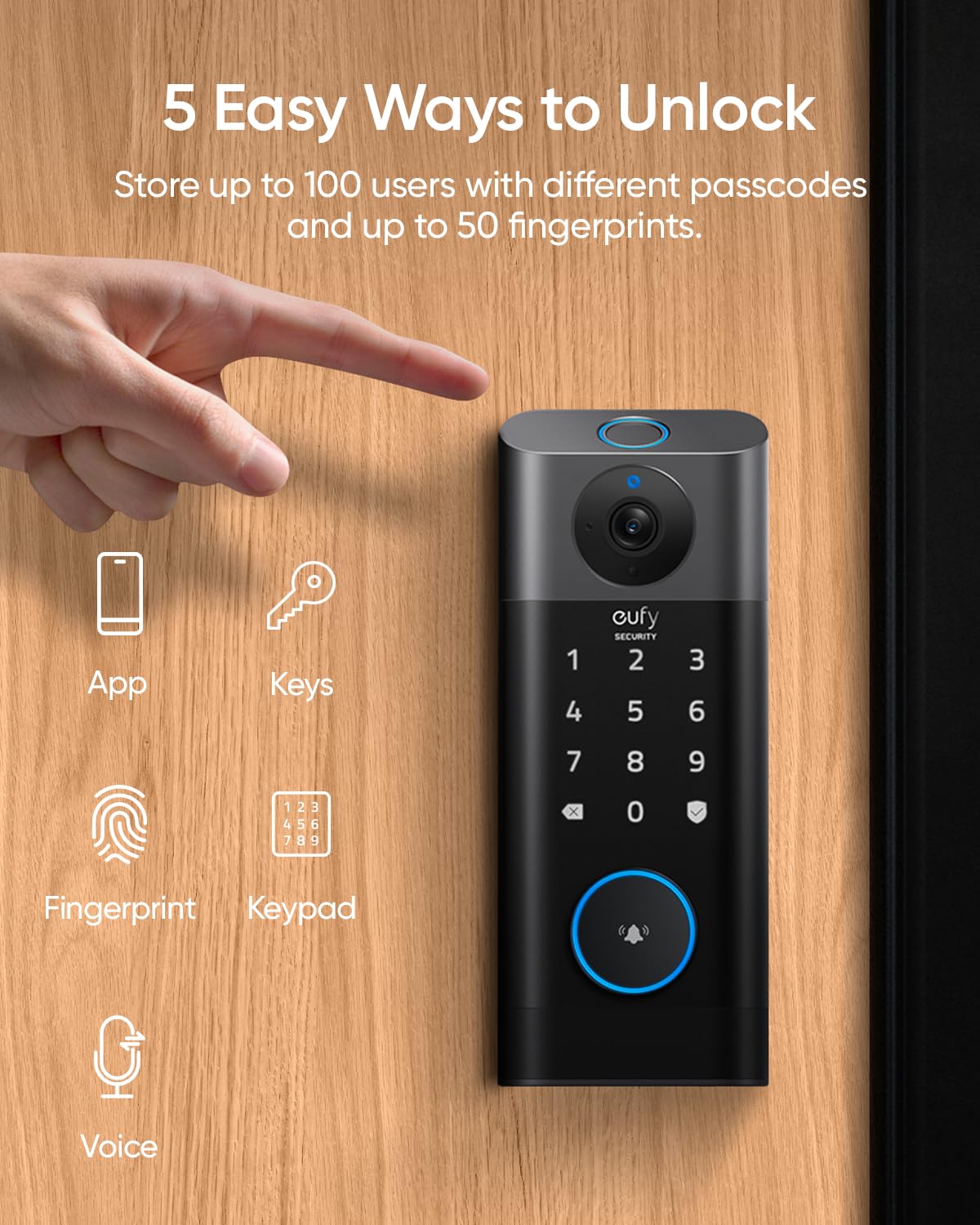 eufy Security Video Smart Lock S330, Chime Included, 3-in-1 Camera+Doorbell+Fingerprint Keyless Entry,BHMA, WiFi Door Lock,App Remote Control,2K HD,No Monthly Fee,SD Card Required - متجر الجيل العربي الرقمي