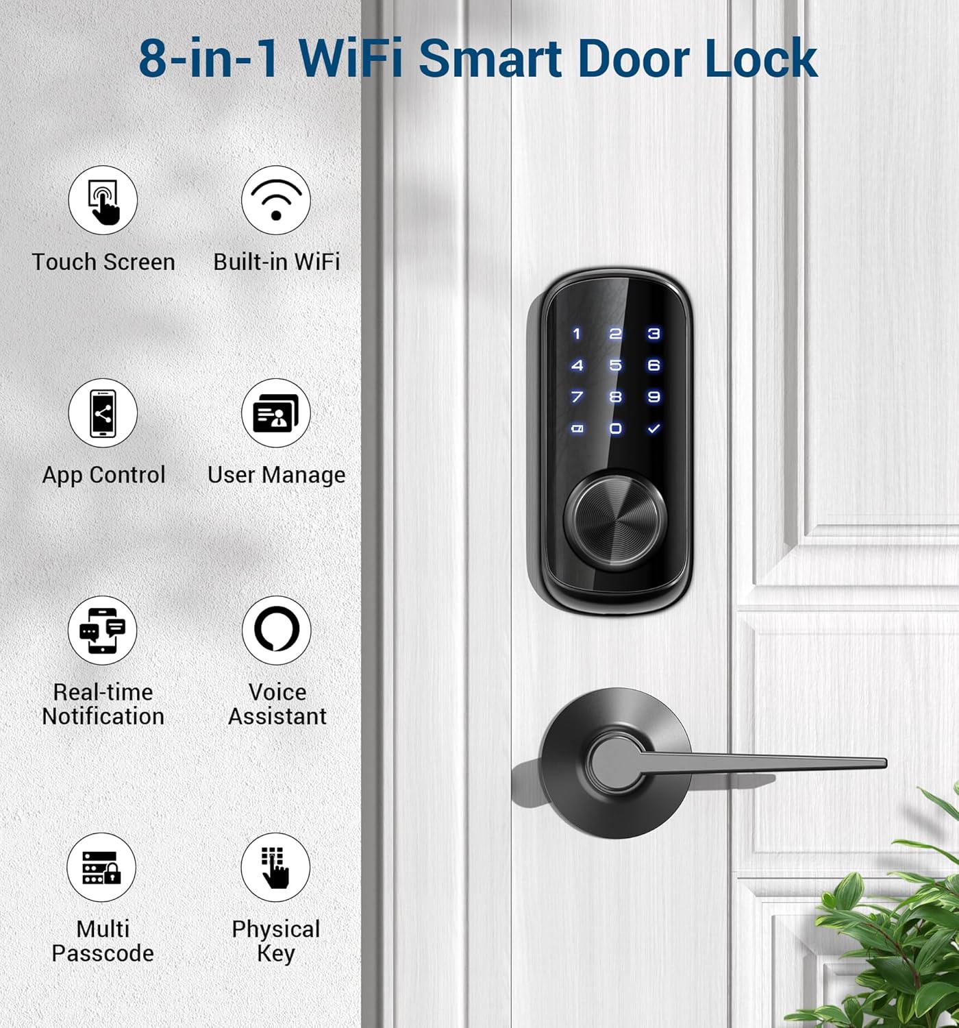 TEEHO Keyless Entry WiFi Smart Lock: App Remote Control Keypad Deadbolt with Built-in WiFi - Keyless Entry Door Lock for Front Door - Auto Lock - Touchscreen Keypad - BHMA Cert - IP65 Waterproof - متجر الجيل العربي الرقمي