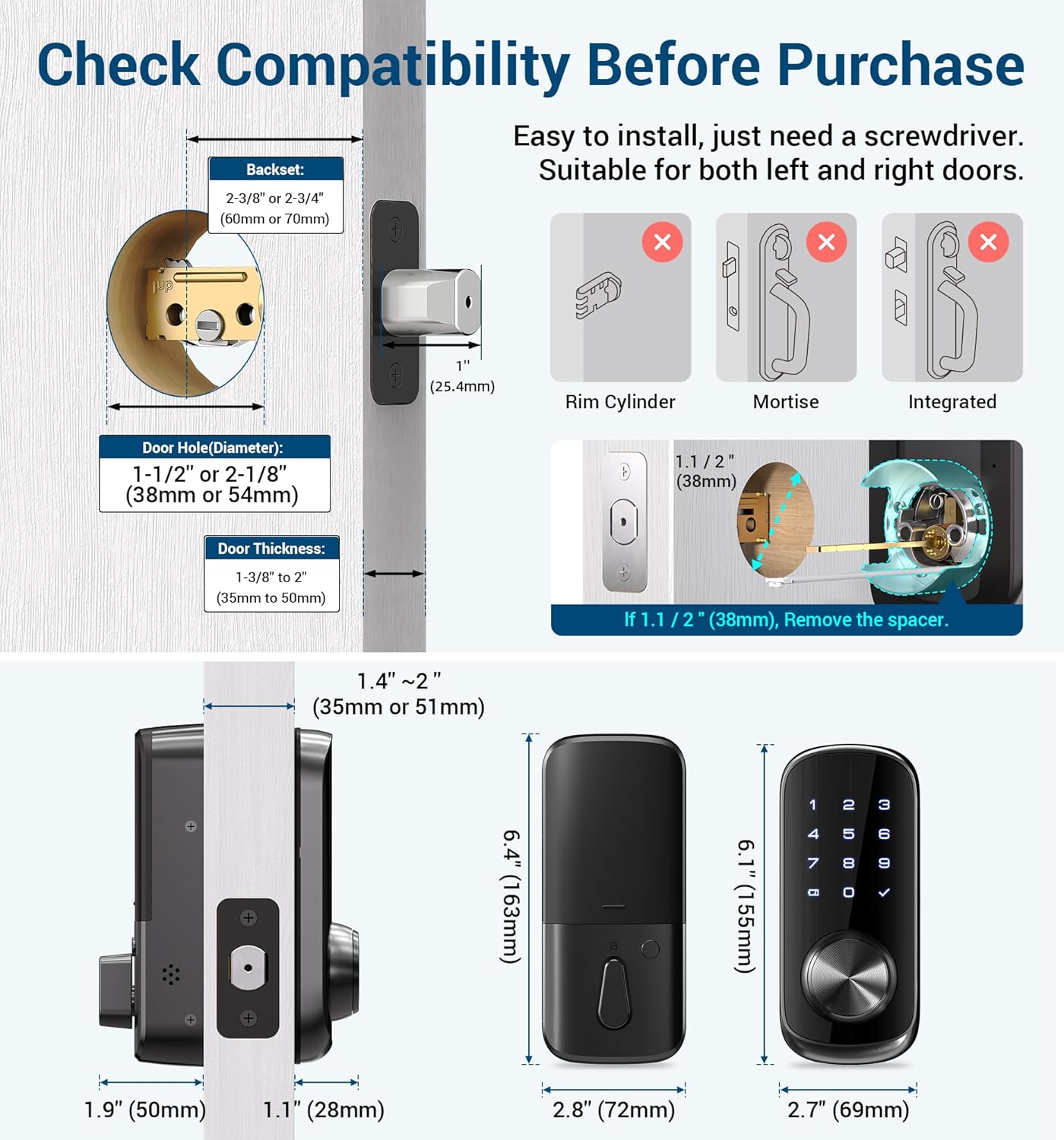 TEEHO Keyless Entry WiFi Smart Lock: App Remote Control Keypad Deadbolt with Built-in WiFi - Keyless Entry Door Lock for Front Door - Auto Lock - Touchscreen Keypad - BHMA Cert - IP65 Waterproof - متجر الجيل العربي الرقمي
