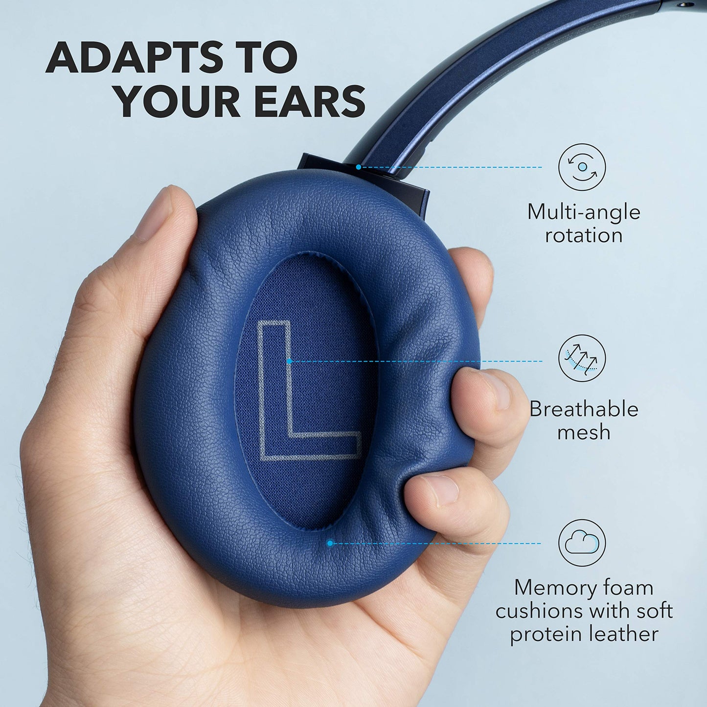 Soundcore Anker Life Q20 Hybrid Active Noise Cancelling Headphones, Wireless Over Ear Bluetooth Headphones, 60H Playtime, Hi-Res Audio, Deep Bass, Memory Foam Ear Cups, for Travel, Home Office - متجر الجيل العربي الرقمي
