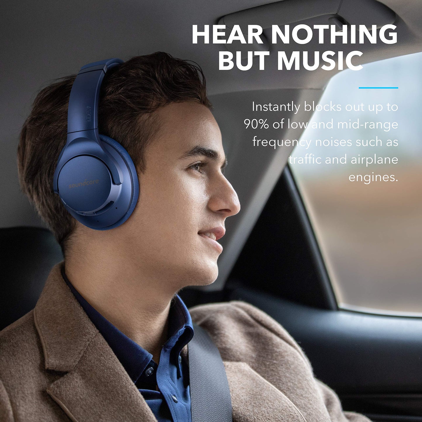 Soundcore Anker Life Q20 Hybrid Active Noise Cancelling Headphones, Wireless Over Ear Bluetooth Headphones, 60H Playtime, Hi-Res Audio, Deep Bass, Memory Foam Ear Cups, for Travel, Home Office - متجر الجيل العربي الرقمي