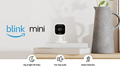 Blink Mini – Compact indoor plug-in smart security camera, 1080p HD video, night vision, motion detection, two-way audio, easy set up, Works with Alexa – 1 camera (White) - متجر الجيل العربي الرقمي