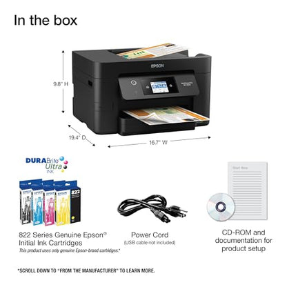 Epson® Workforce® Pro WF-3820 Wireless Color Inkjet All-in-One Printer, Black Large - متجر الجيل العربي الرقمي