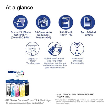 Epson® Workforce® Pro WF-3820 Wireless Color Inkjet All-in-One Printer, Black Large - متجر الجيل العربي الرقمي