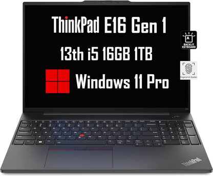 Lenovo ThinkPad E16 Business Laptop (16" FHD+ Display, Intel 13th Gen i5-1335U, 16GB RAM, 512GB SSD), Backlit Keyboard, Fingerprint Reader, FHD Webcam, Ethernet, Wi-Fi 6, Win 11 Pro, Black, 2024 - متجر الجيل العربي الرقمي