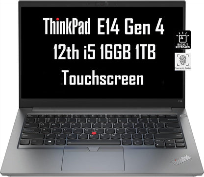 Lenovo ThinkPad E14 Gen 4 Business Laptop (14" FHD Touchscreen, Intel Core i5-1235U, 16GB RAM, 1TB SSD, 10-Core Beat i7-1165G7) Backlit, Fingerprint, 1080P Webcam, Narrow Bezel, Win 11 Pro - 2024 - متجر الجيل العربي الرقمي