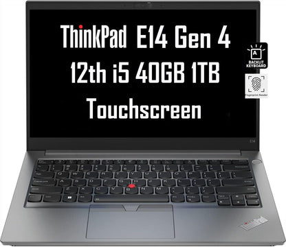 Lenovo ThinkPad E14 Gen 4 Business Laptop (14" FHD Touchscreen, Intel Core i5-1235U, 16GB RAM, 1TB SSD, 10-Core Beat i7-1165G7) Backlit, Fingerprint, 1080P Webcam, Narrow Bezel, Win 11 Pro - 2024 - متجر الجيل العربي الرقمي