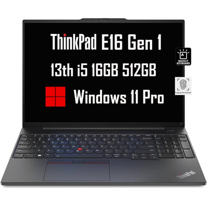 Lenovo ThinkPad E16 Business Laptop (16" FHD+ Display, Intel 13th Gen i5-1335U, 16GB RAM, 512GB SSD), Backlit Keyboard, Fingerprint Reader, FHD Webcam, Ethernet, Wi-Fi 6, Win 11 Pro, Black, 2024 - متجر الجيل العربي الرقمي
