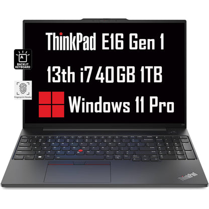 Lenovo ThinkPad E16 Business Laptop (16" FHD+ Anti-glare, Intel 13th Gen 10-Core i7-1355U, 40GB RAM, 1TB SSD), Backlit, Fingerprint Reader, FHD Webcam, Ethernet, Wi-Fi 6, Win 11 Pro, Black, 2024 - متجر الجيل العربي الرقمي