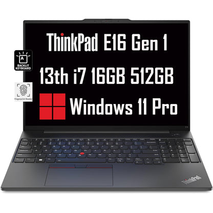 Lenovo ThinkPad E16 Business Laptop (16" FHD+ Anti-glare, Intel 13th Gen 10-Core i7-1355U, 40GB RAM, 1TB SSD), Backlit, Fingerprint Reader, FHD Webcam, Ethernet, Wi-Fi 6, Win 11 Pro, Black, 2024 - متجر الجيل العربي الرقمي