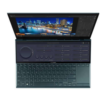 ASUS ZenBook Duo 14 UX482 14” FHD NanoEdge Touch Display, Intel Core i7-1165G7 CPU, NVIDIA GeForce MX450, 16GB RAM, 1TB SSD, Innovative ScreenPad Plus, Windows 10 Pro, Celestial Blue, UX482EG-XS74T - متجر الجيل العربي الرقمي