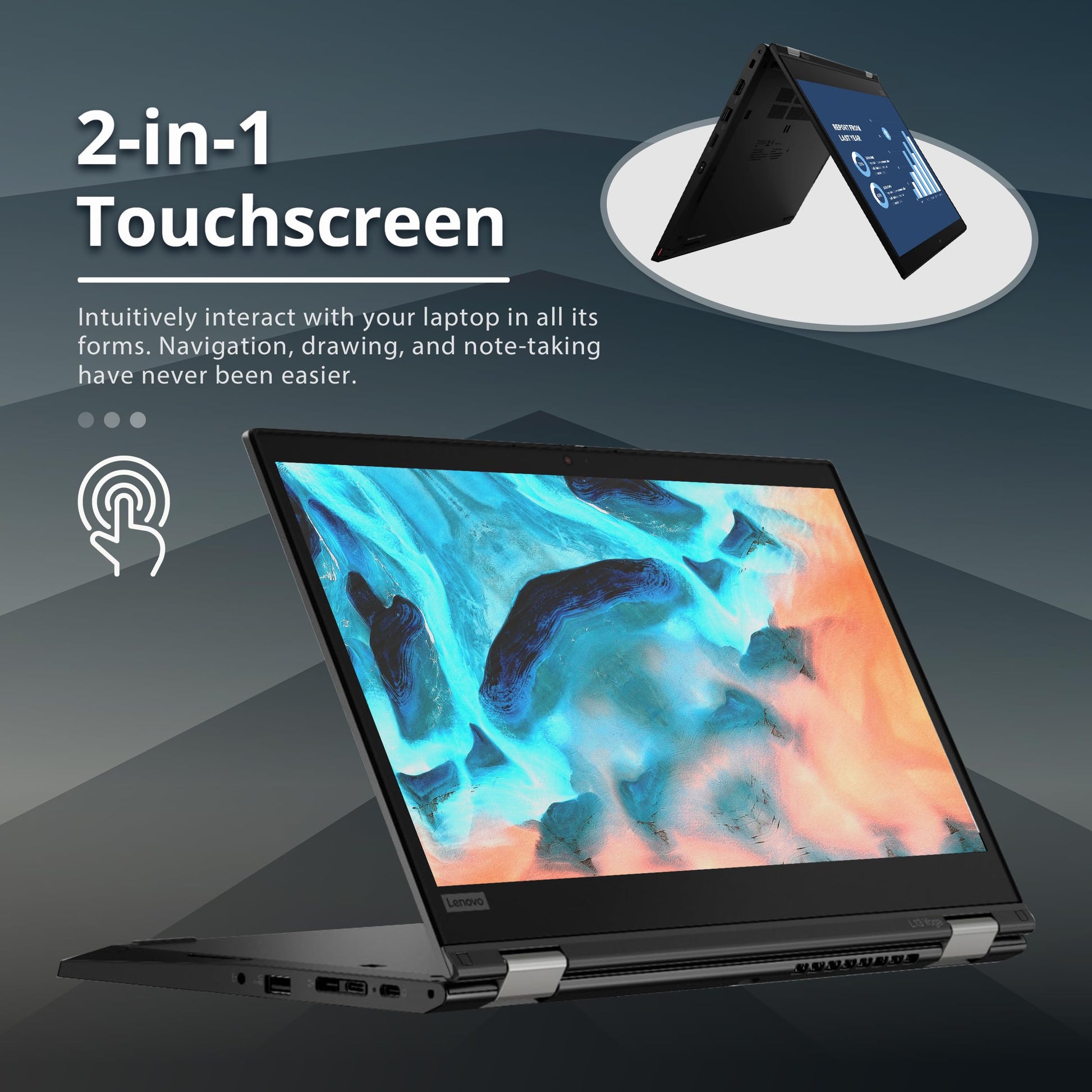 Lenovo - ThinkPad L13 Yoga 2-in-1 13.3" Touch-Screen Laptop - Intel Core i5-1021U - 8GB Memory - 256GB SSD - Black - متجر الجيل العربي الرقمي