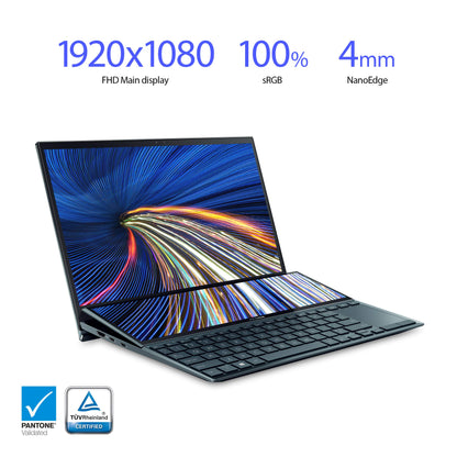 ASUS ZenBook Duo 14 UX482 14” FHD NanoEdge Touch Display, Intel Core i7-1165G7 CPU, NVIDIA GeForce MX450, 16GB RAM, 1TB SSD, Innovative ScreenPad Plus, Windows 10 Pro, Celestial Blue, UX482EG-XS74T - متجر الجيل العربي الرقمي